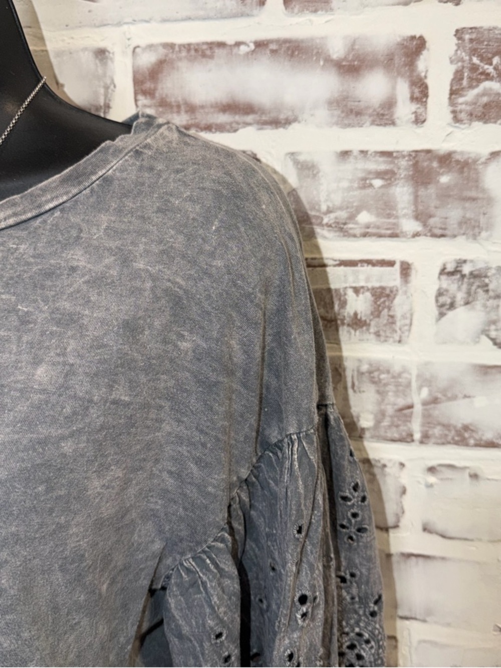 Gimmick Washed Slate Eyelet Sleeve Top